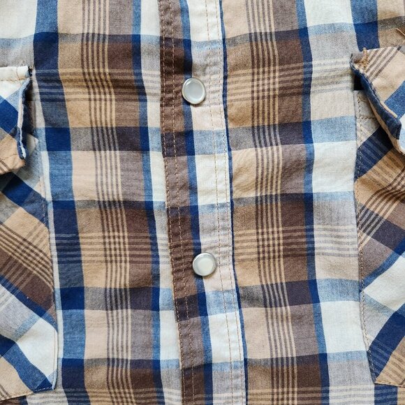 High Noon Mens Pearl Snap Shirt Size XL Brown Plaid Short Sleeve Western Country - Picture 5 of 6